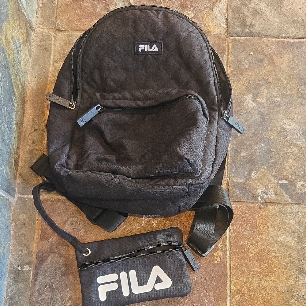 Fila Quilted Black Backpack with Pouch